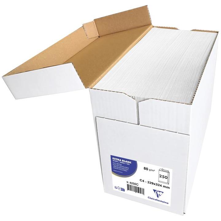 Boite de 250 Pochettes Blanches C4-229x324 mm - Auto-Adhésives - 120g/m2 - Blanc