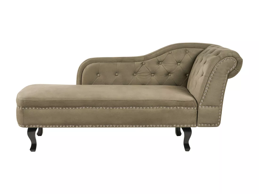 Chaise longue en velours côté gauche vert olive NIMES