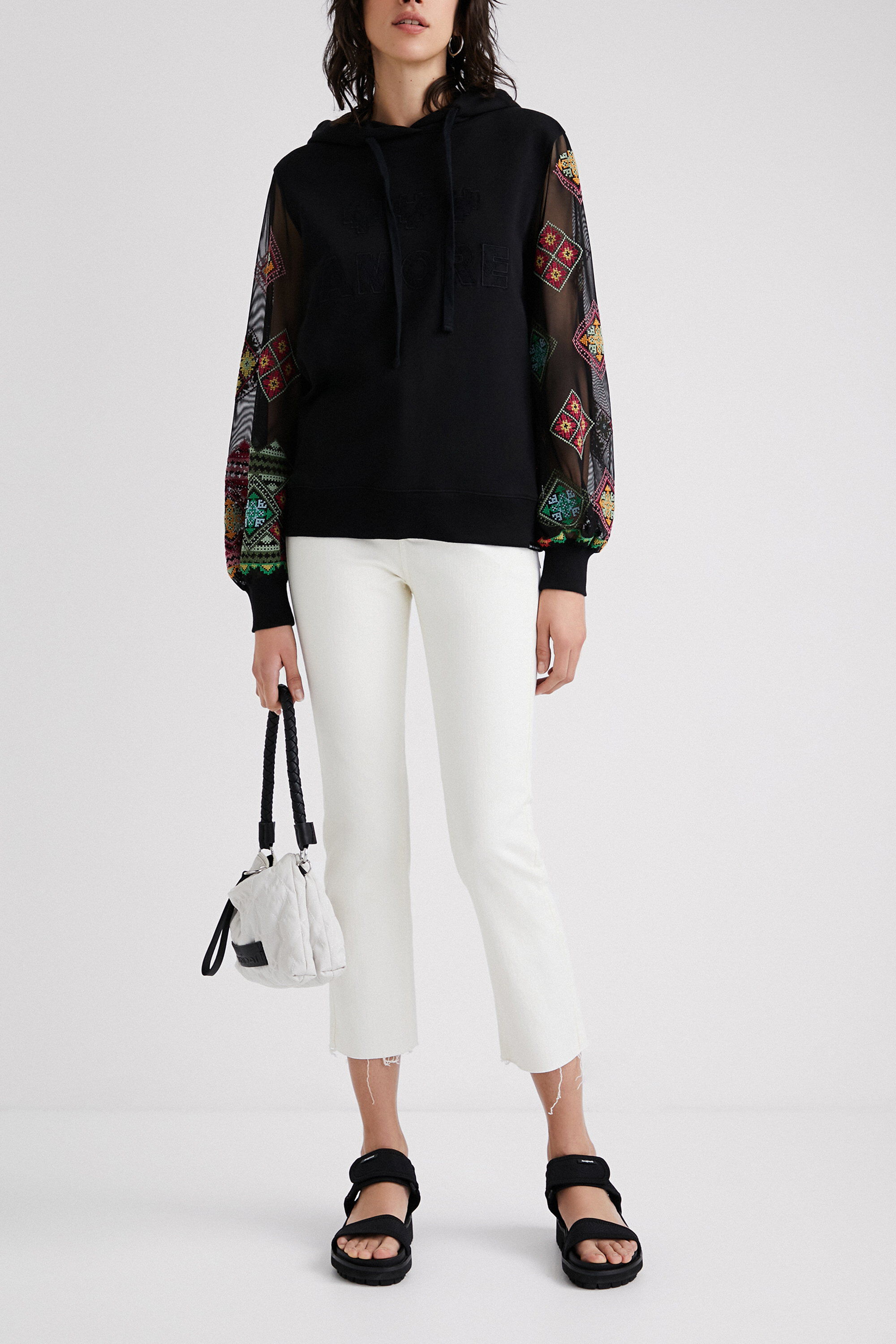 Sweat-shirt manches semi-transparentes
