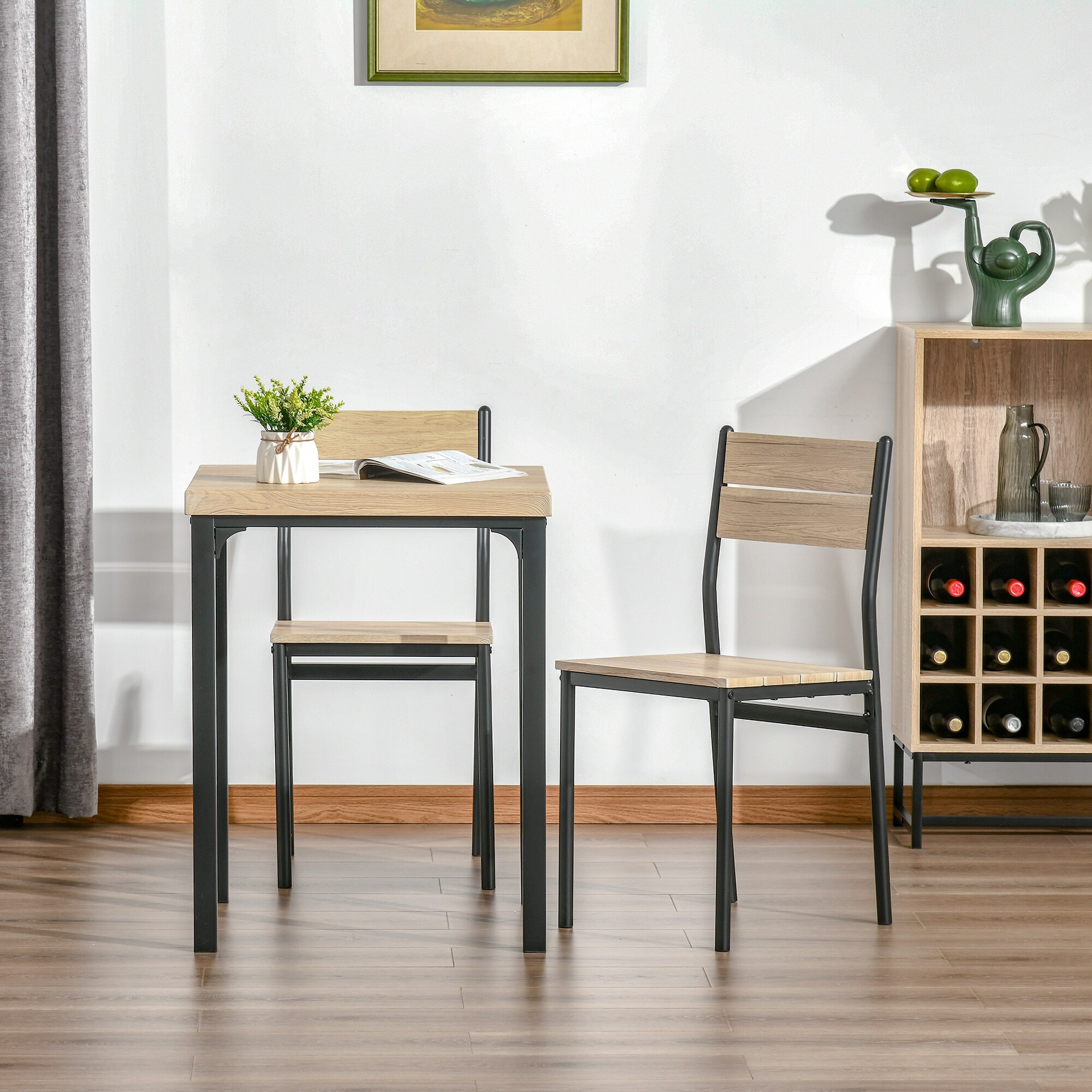 HOMCOM Esstisch-Set mit 1 Tisch + 2 Stühlen Naturholzoptik, schwarz
