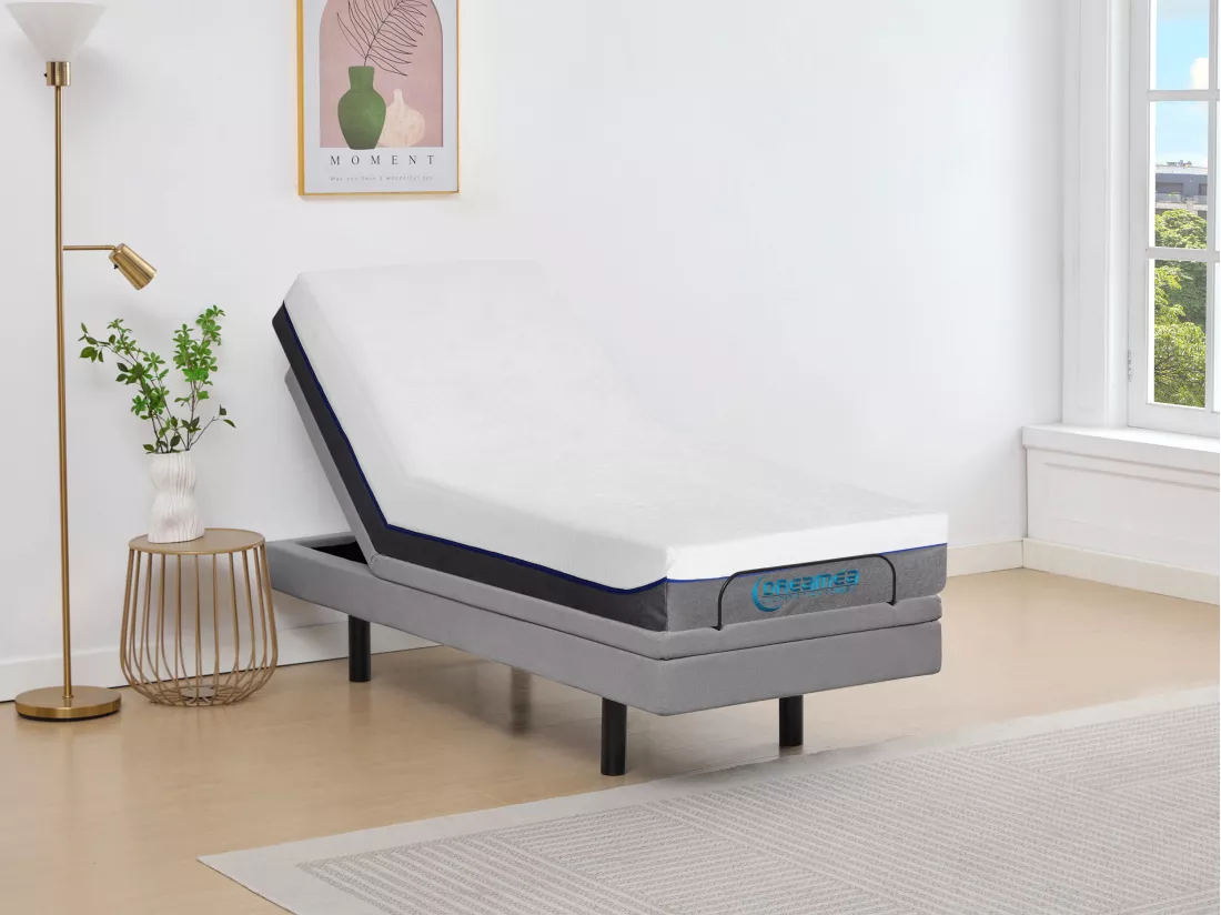 Lit électrique de relaxation déco + matelas mémoire de forme - 90 x 200 cm - Tissu - Gris - MENASINA de YSMÉE
