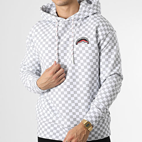 Sweat Capuche A Carreaux Basic Cap Check SP229 Blanc Gris