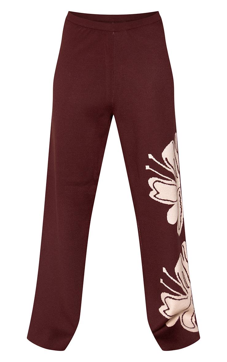Chocolat Pantalon Large En Maille Compacte À Imprimé Fleuri