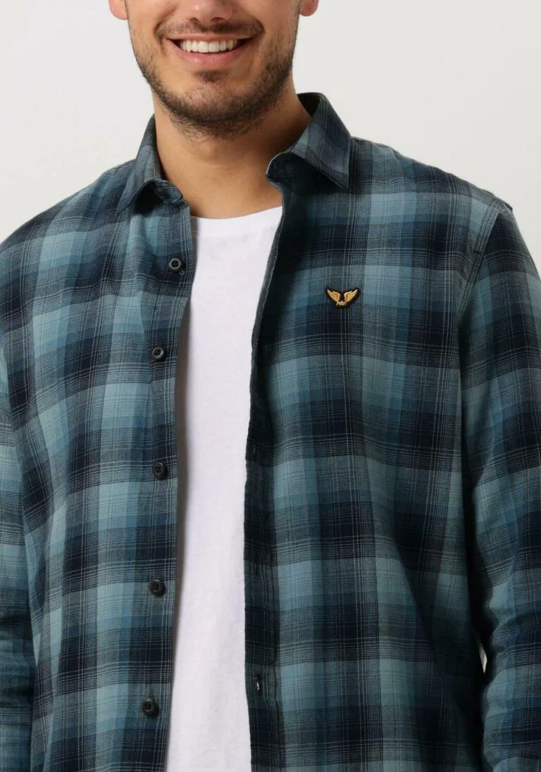 PME LEGEND lichtblauwe pme legend casual overhemd long sleeve shirt ctn twill check