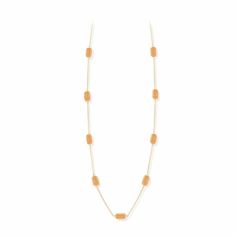 Collier Sautoir Argent Doré Galet Pierre Pêche