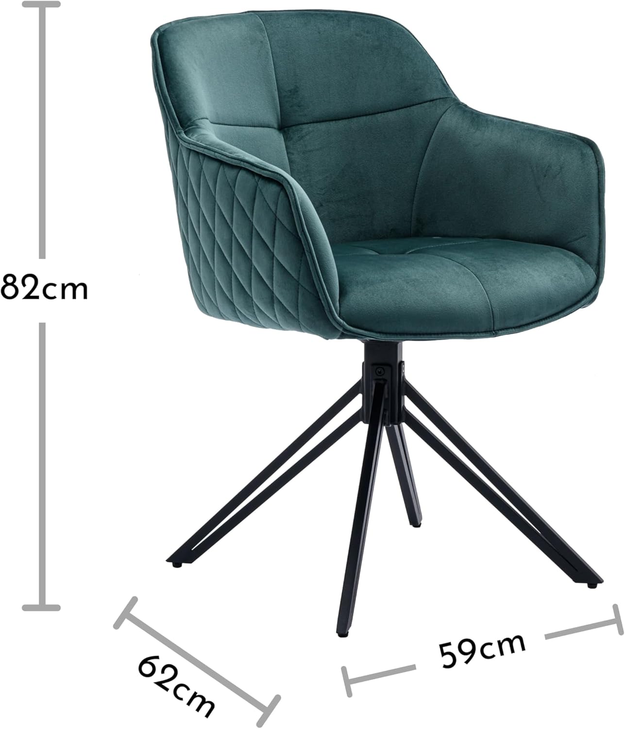 EMMA Esszimmerstühle 2er Set mit schwarzem Metallgestell, Grün - Bequeme Samt Stühle für Esszimmer & Wohnzimmer - 59 x 82 x 62 cm (B/H/T)