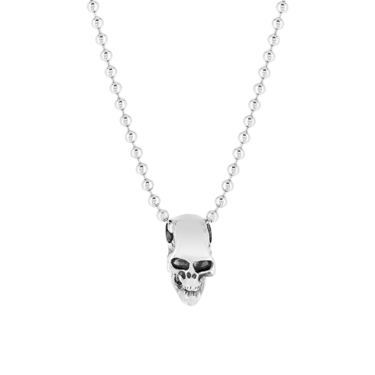 Collier argent 925 tête de mort maille boule 50 cm