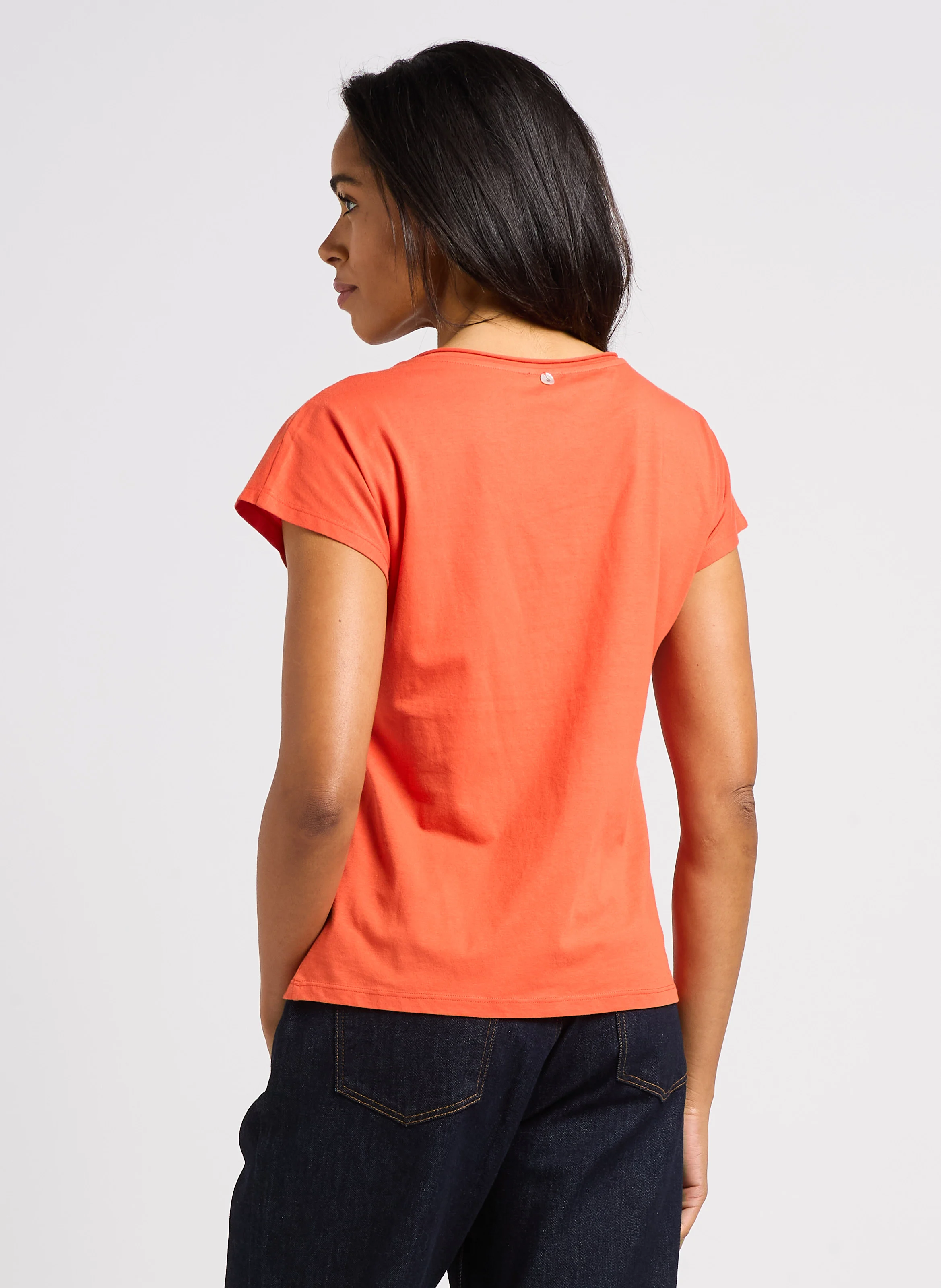 MALIA - Tee-shirt col rond en coton | Orange