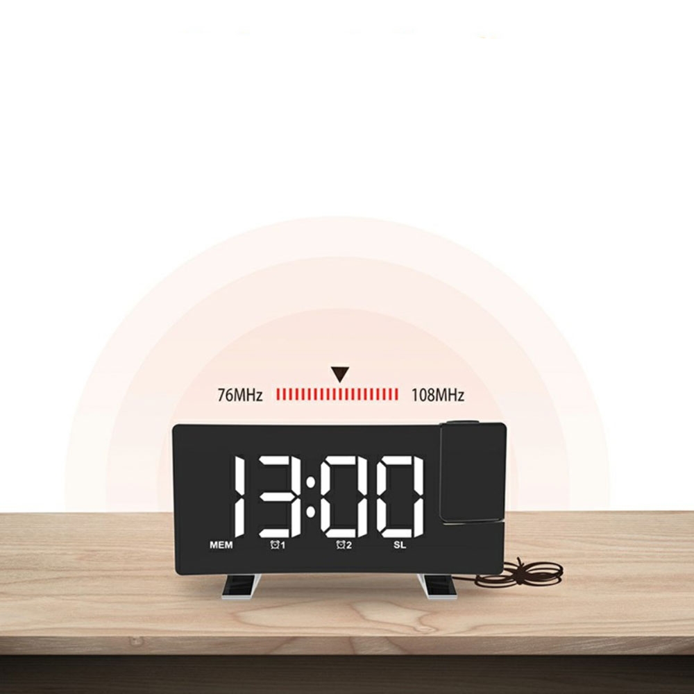Digitaler Projektions Wecker mit Extra Grossem Display FM Radio   USB Ladeport - Schwarz