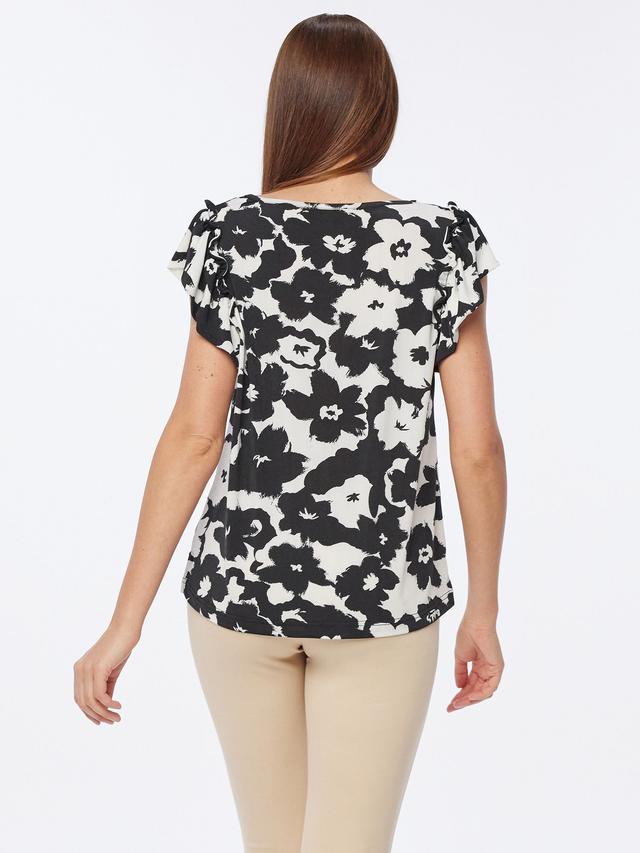 Druckblusenshirt Kurzarm mit Rüschen