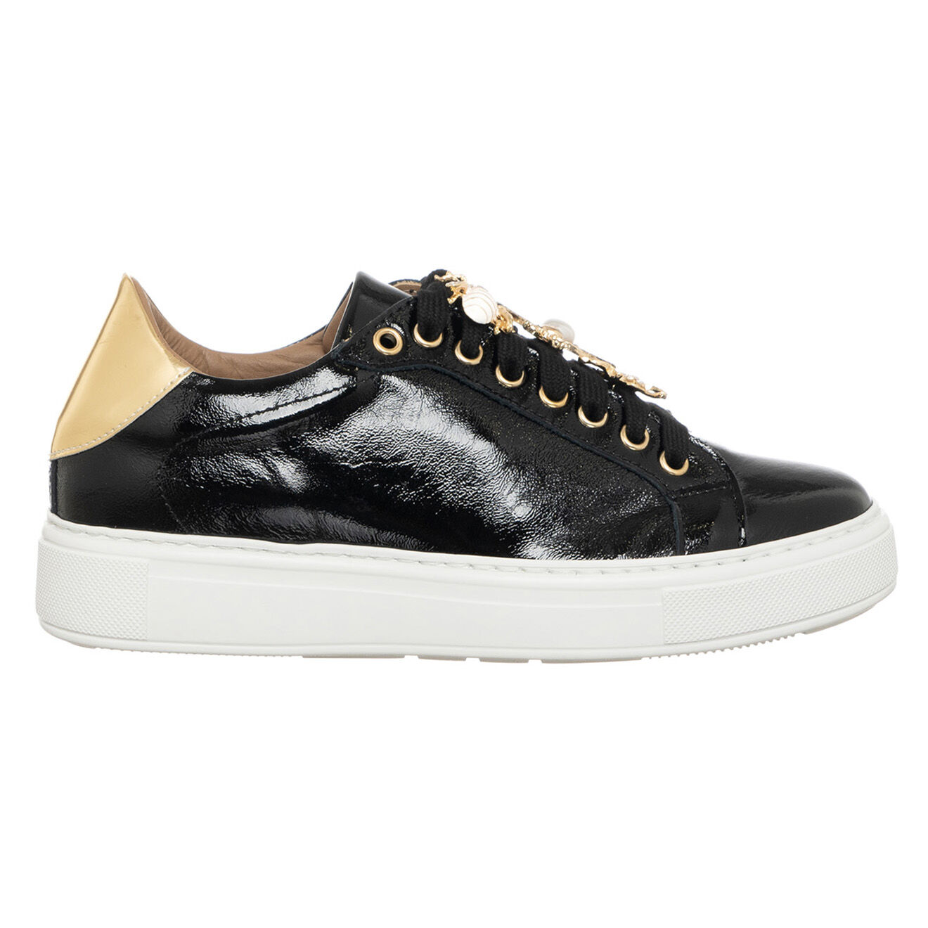 Loretta Pettinari Sneakers en Cuir Nello noir/doré