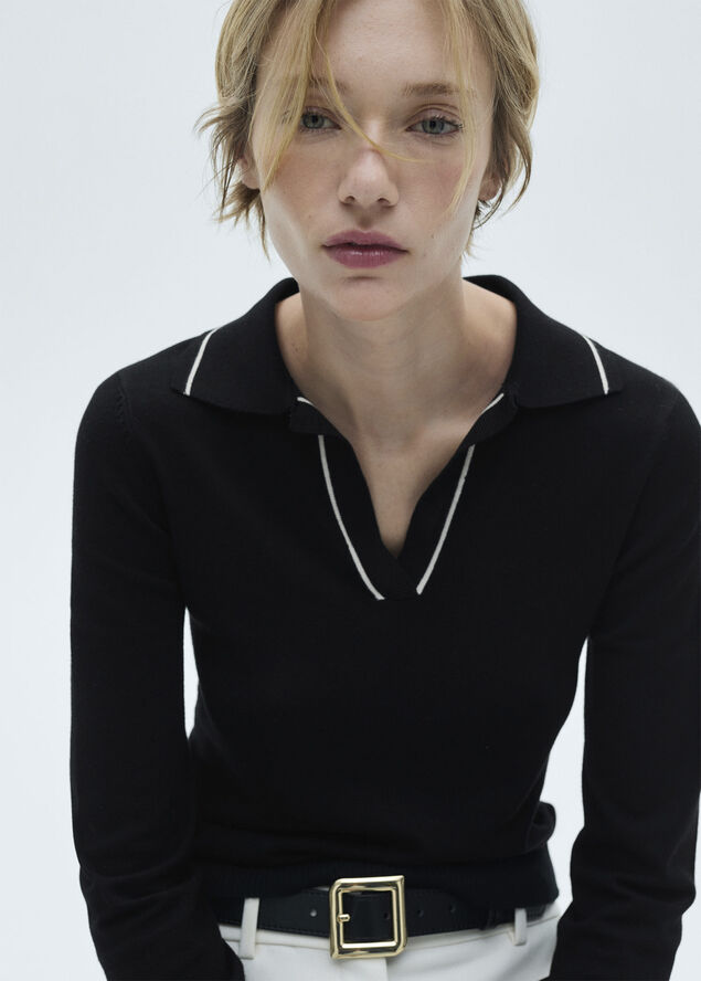 MANGO Knitted polo neck sweater Black