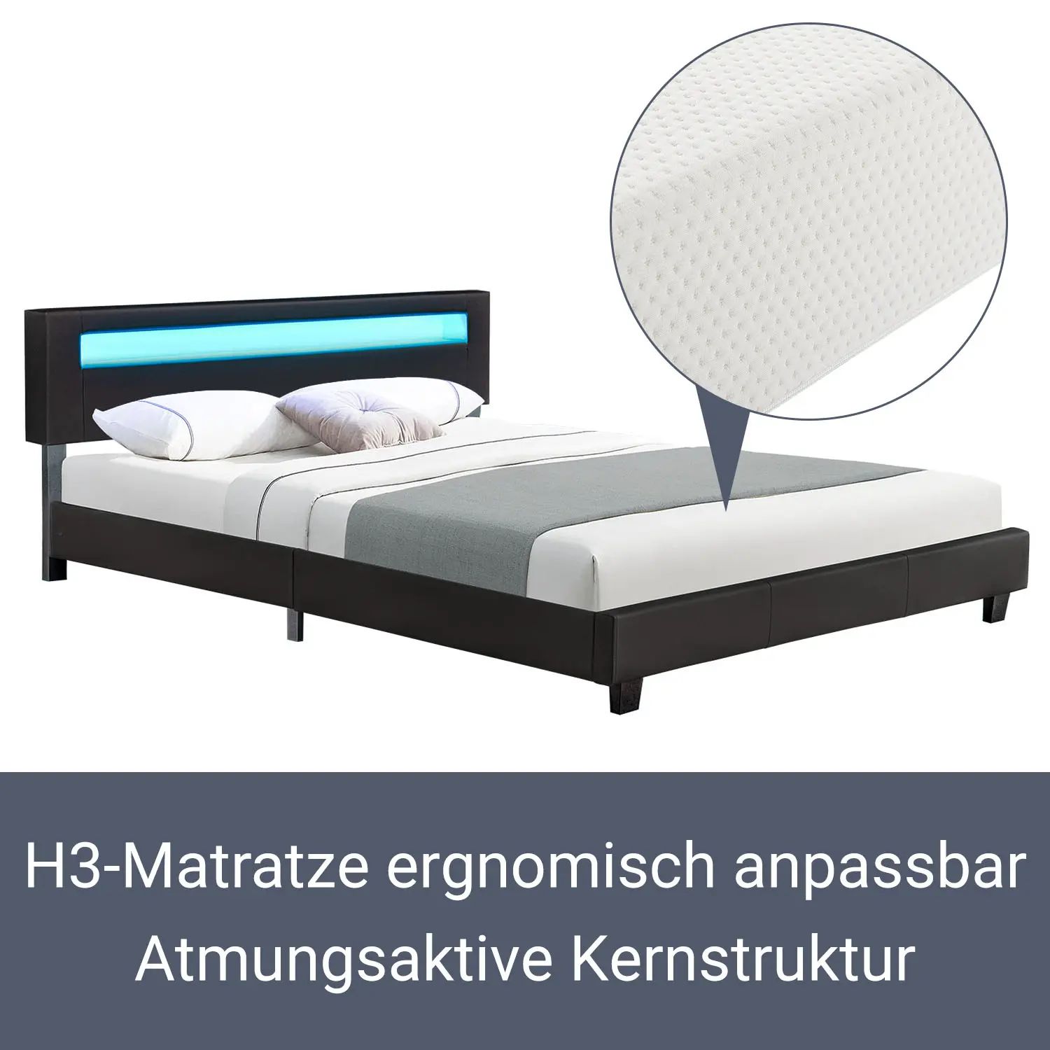 Juskys Polsterbett Paris 160 x 200 cm Einzelbett Doppelbett in schwarz mit Kaltschaummatratze