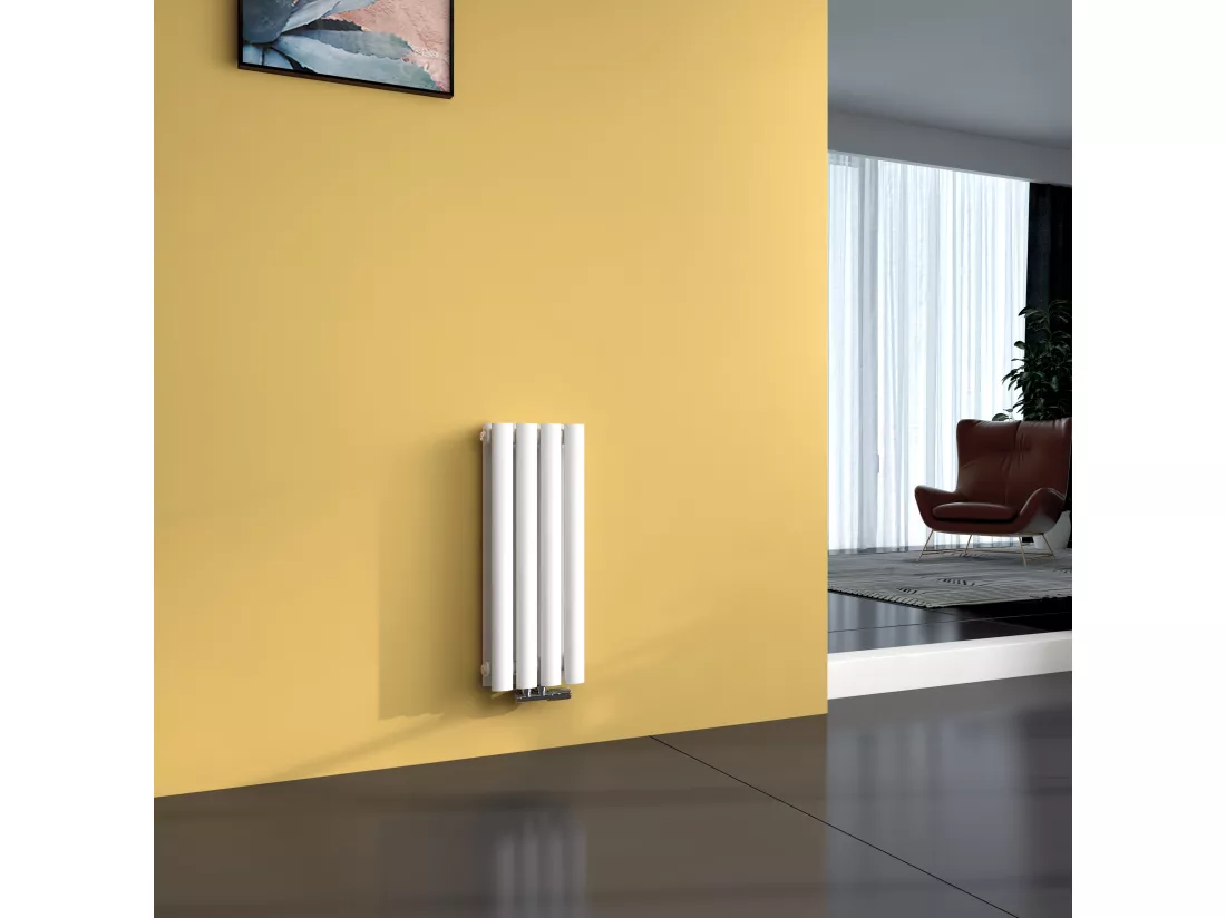 EMKE Radiateur eau chaude en acier Tube Rond Radiateur Mural Blanc 60x24cm 248W Double Couche