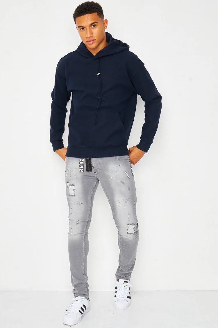 Sweat polaire bleu marine à capuche uni