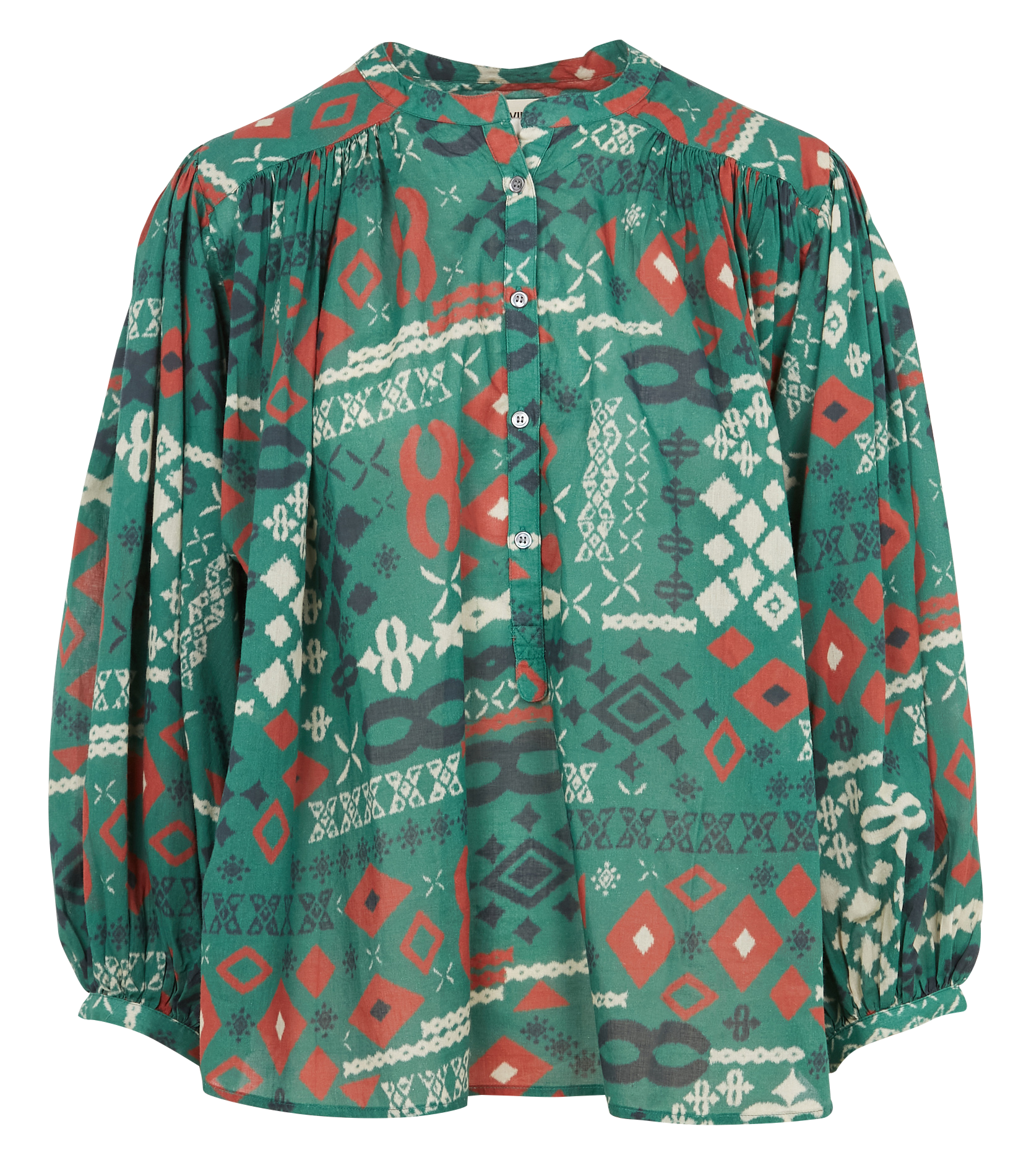 AFRICAN - Blouse col V imprimée en coton| Kaki