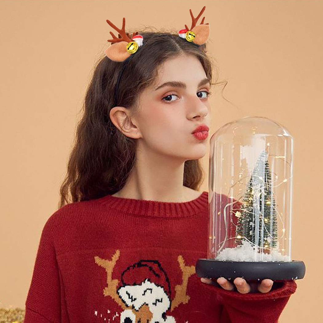 (2 Paar) Christmas Haarklammern Weihnachts Accessoire Rentier Geweih   Glöckchen - Rot / Braun