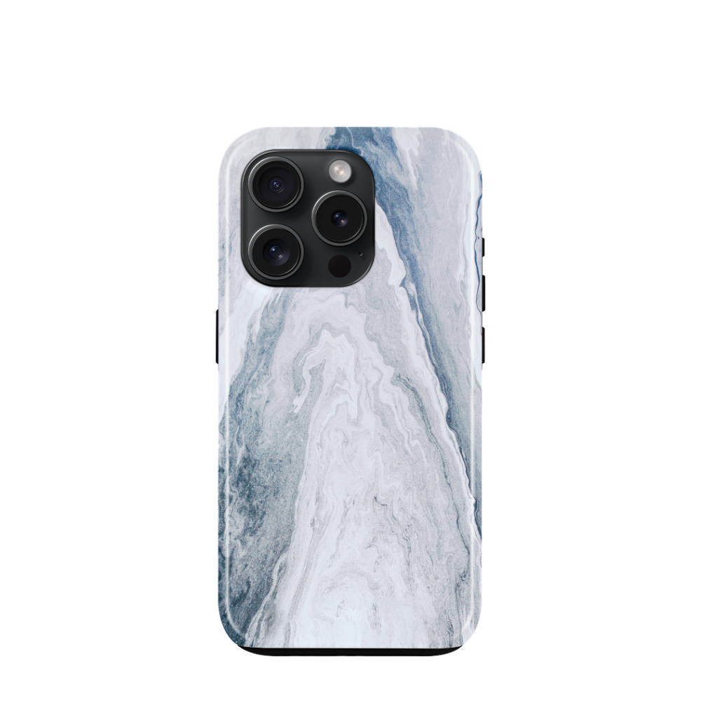 iPhone 15 Pro Hybrid (Kunststoff / Gummi) Hülle Marmor Fluss - Blau