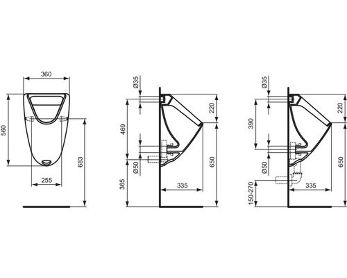 Ideal Standard Urinoir Eurovit, Achterinlaat, Glanzend Wit K553801