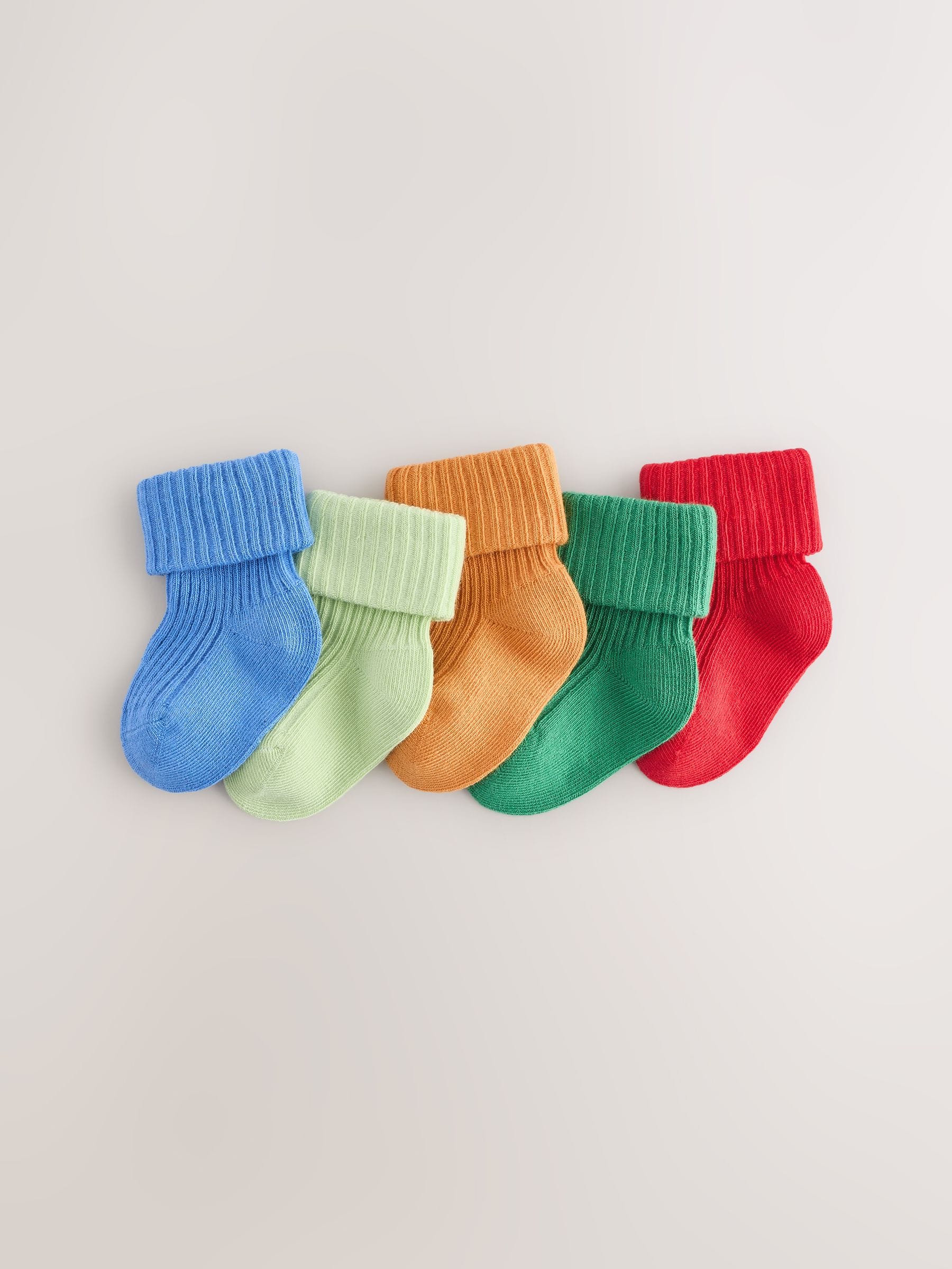 Meerkleurig - Set van 5 paar babysokken met omgerolde rand (0 mnd-2 jr)