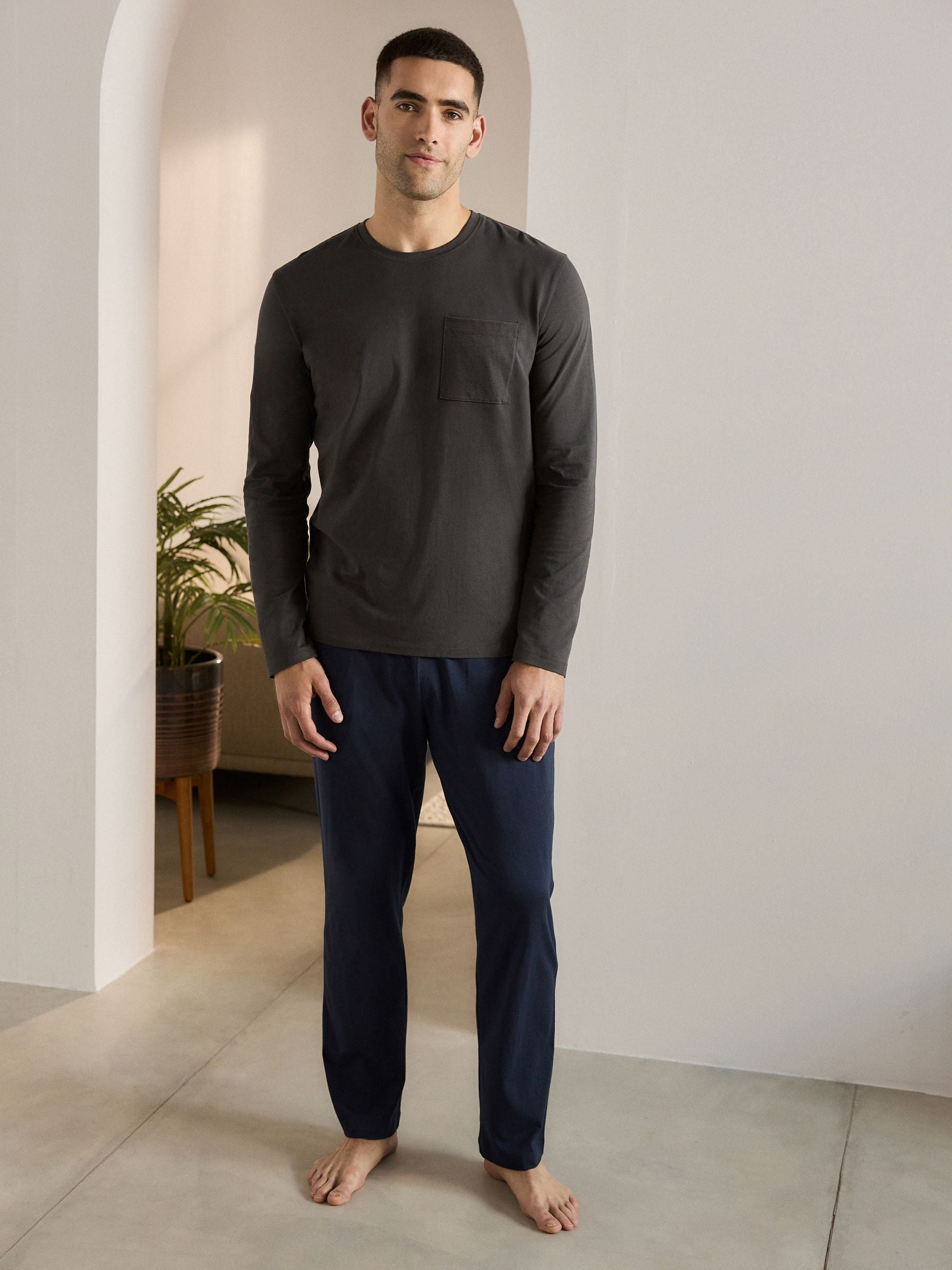 Leisteengrijs/marineblauw - Jersey pyjamaset met lange mouwen