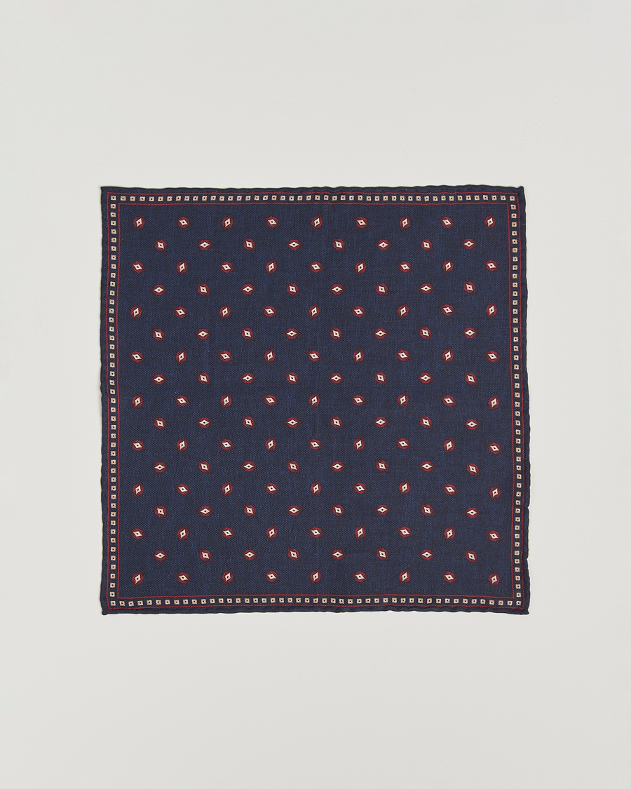 Brunello Cucinelli Printed Silk Pocket Square Navy