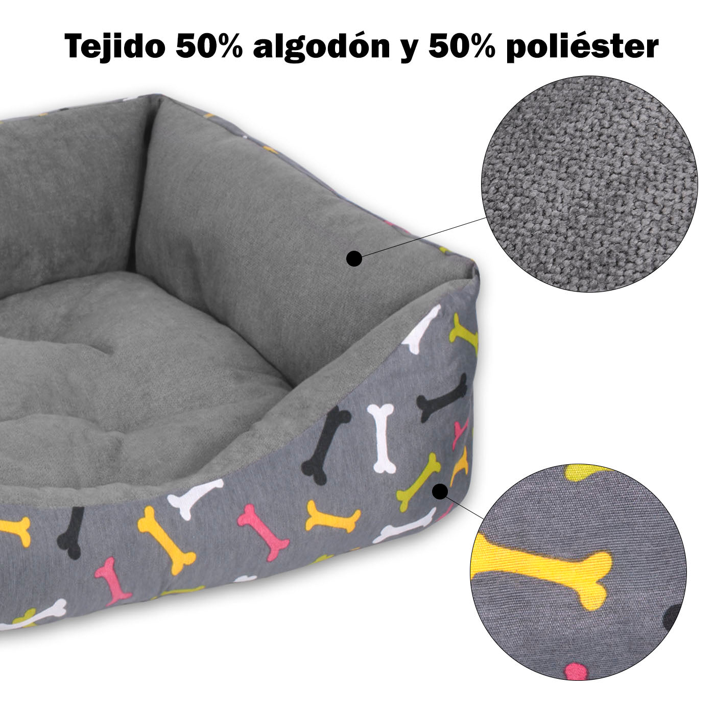 Cesta HOME MERCURY, cama confortável para cães, gatos e outros animais de estimação, com enchimento de fibra, resistente ao desgaste e durável (Grande, Ossos)