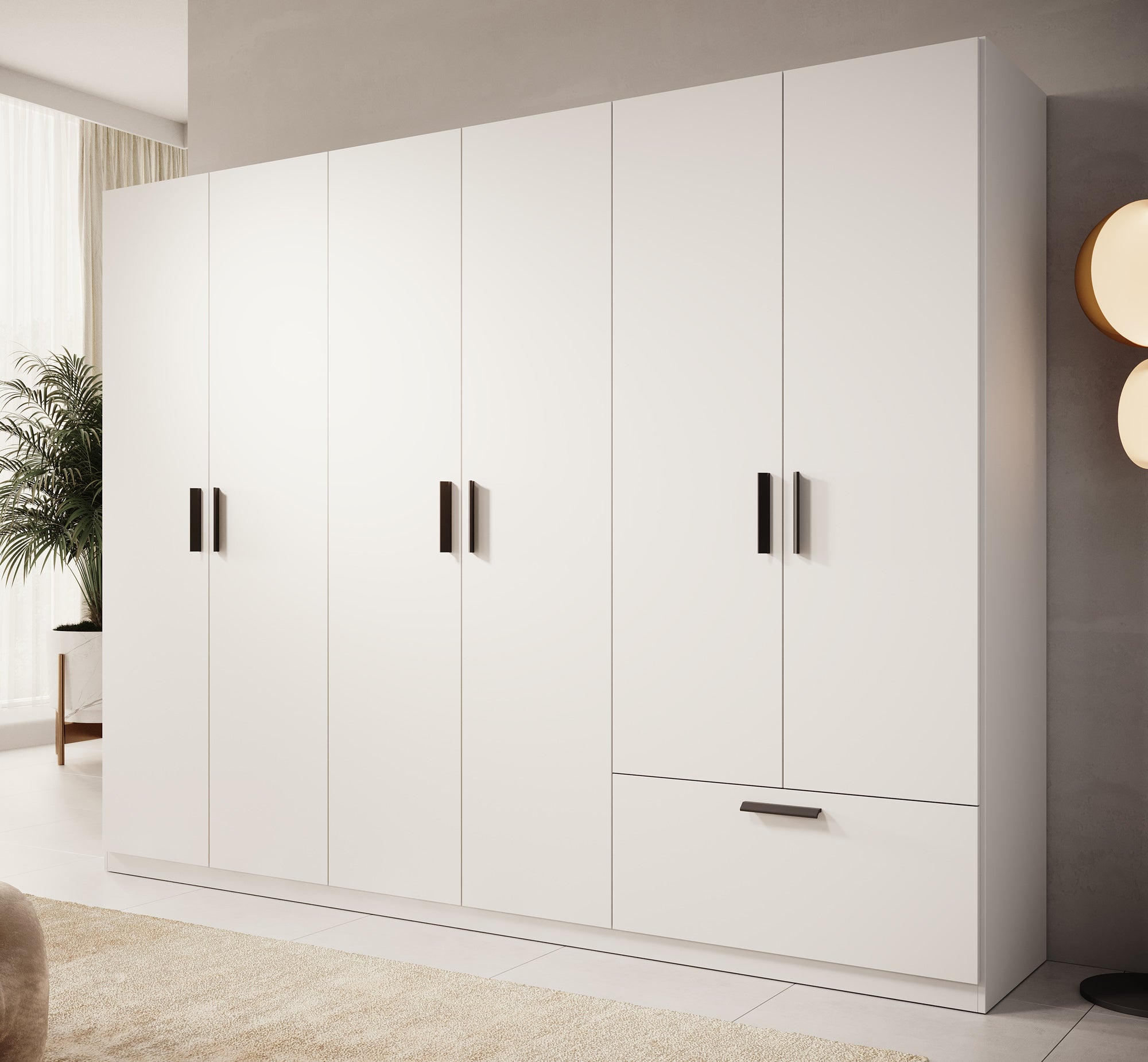 Lillian - Kledingkast 6-deurs - Wit - 270x54x210 cm