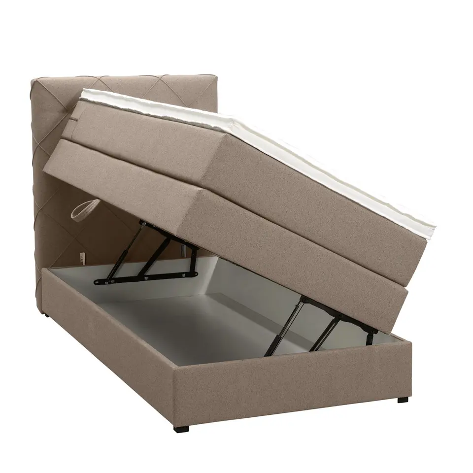 Boxspring met opbergruimte Liv geruit - beige - 90x200 cm