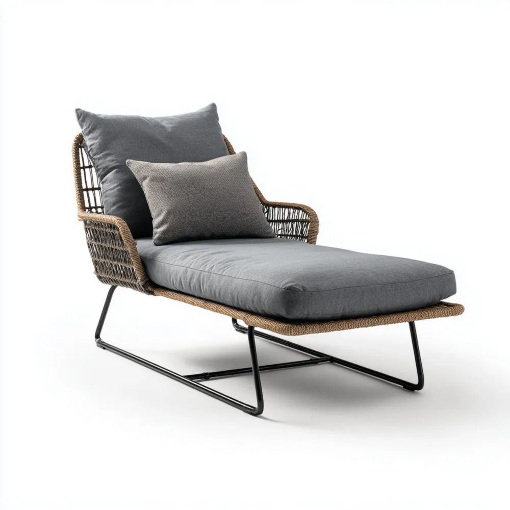Moderner Gartenliege Rattan mit Kissen – 195x70x85 cm – Dunkelgrau