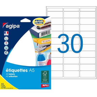 Apli Agipa - Etui A5 - 480 Étiquettes blanches multi-usages - 19 x 38 mm - coins arrondis - réf 114016
