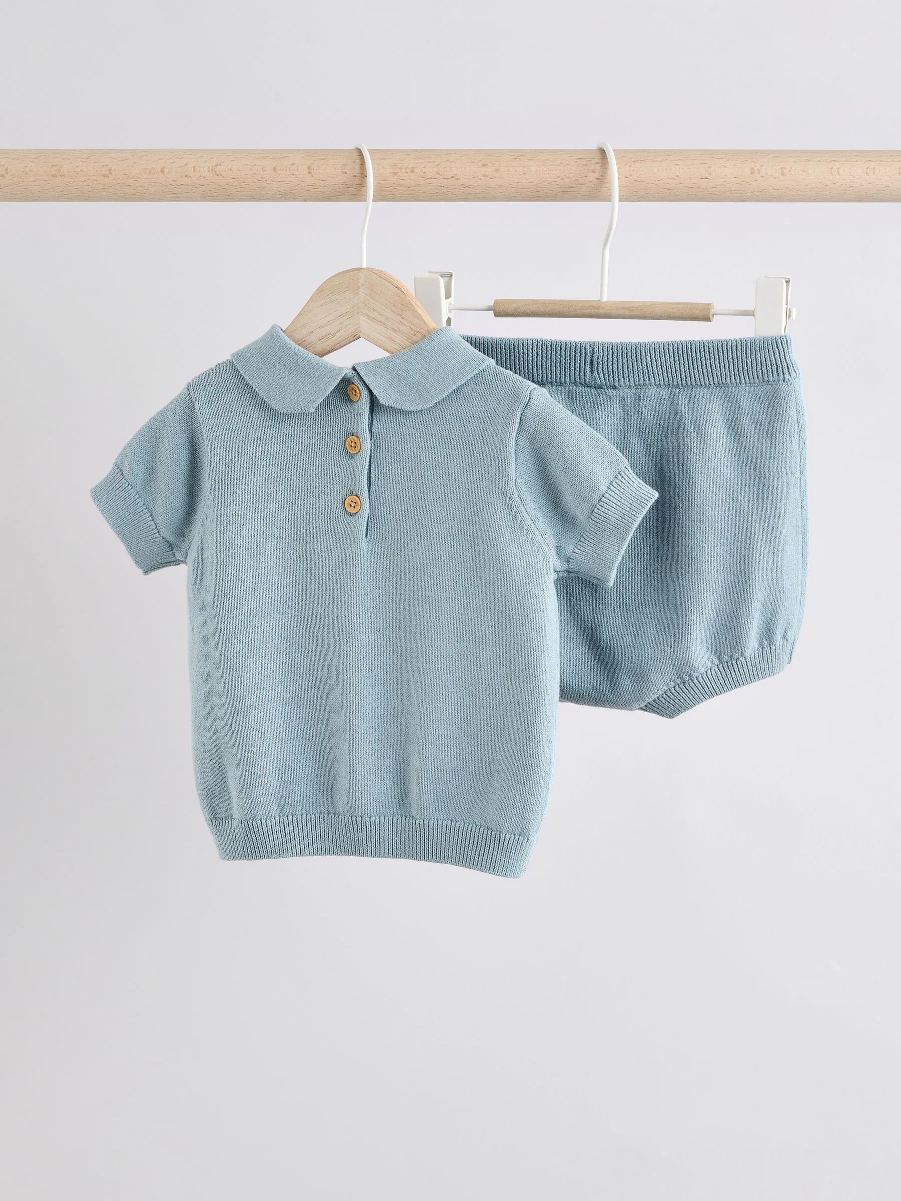Blauw - Gebreide top- en shortset (0 mnd-2 jr)