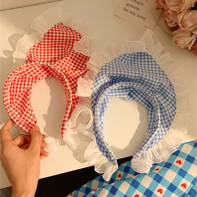 Bolgivy - Geruite bandana met kantversiering
