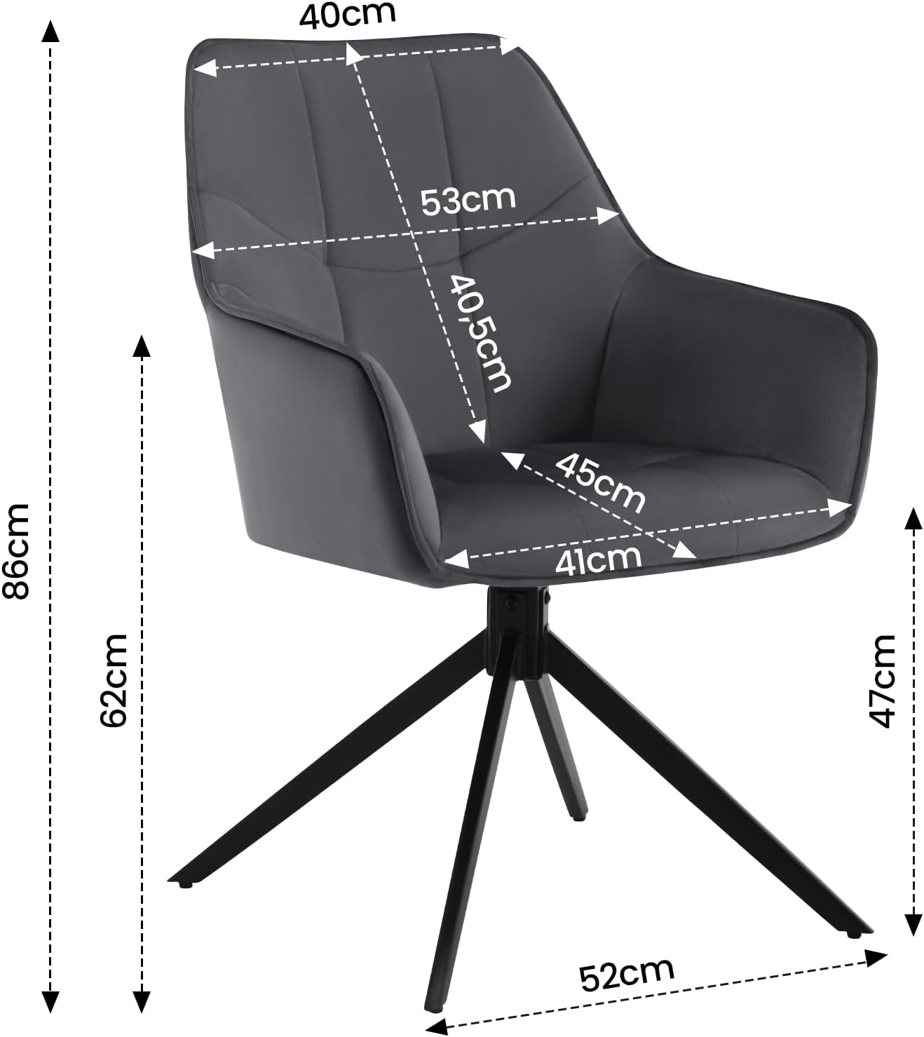 WOLTU Esszimmerstühle drehbar 2er Set, für Esszimmer Wohnzimmer Küche, Küchenstühle gepolstert mit Armlehnen, Metallbeinen, aus Samt, Dunkelgrau