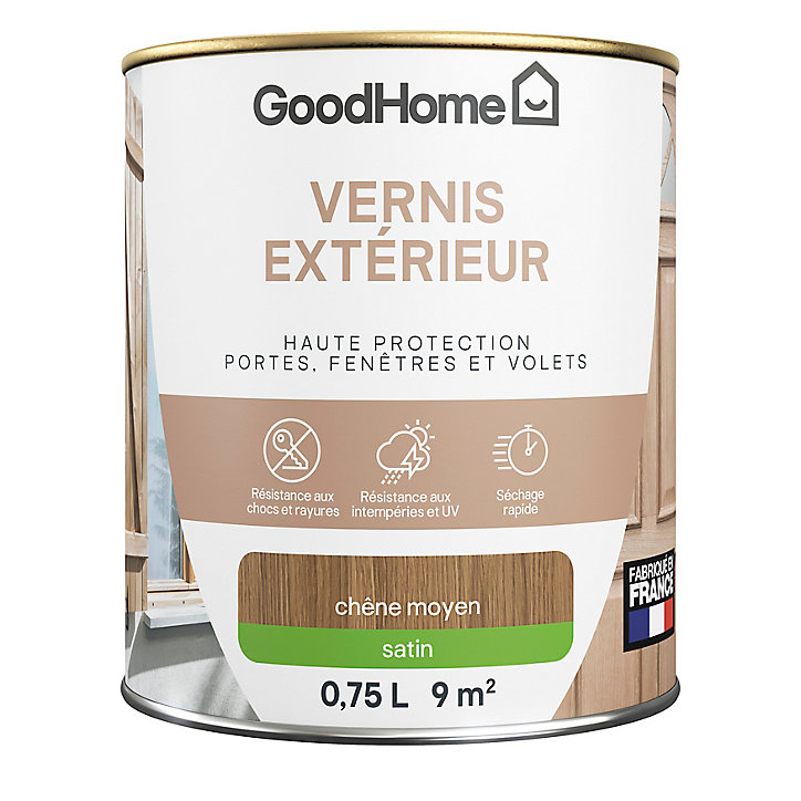 Vernis extérieur bois satin chêne moyen GoodHome 0,75L