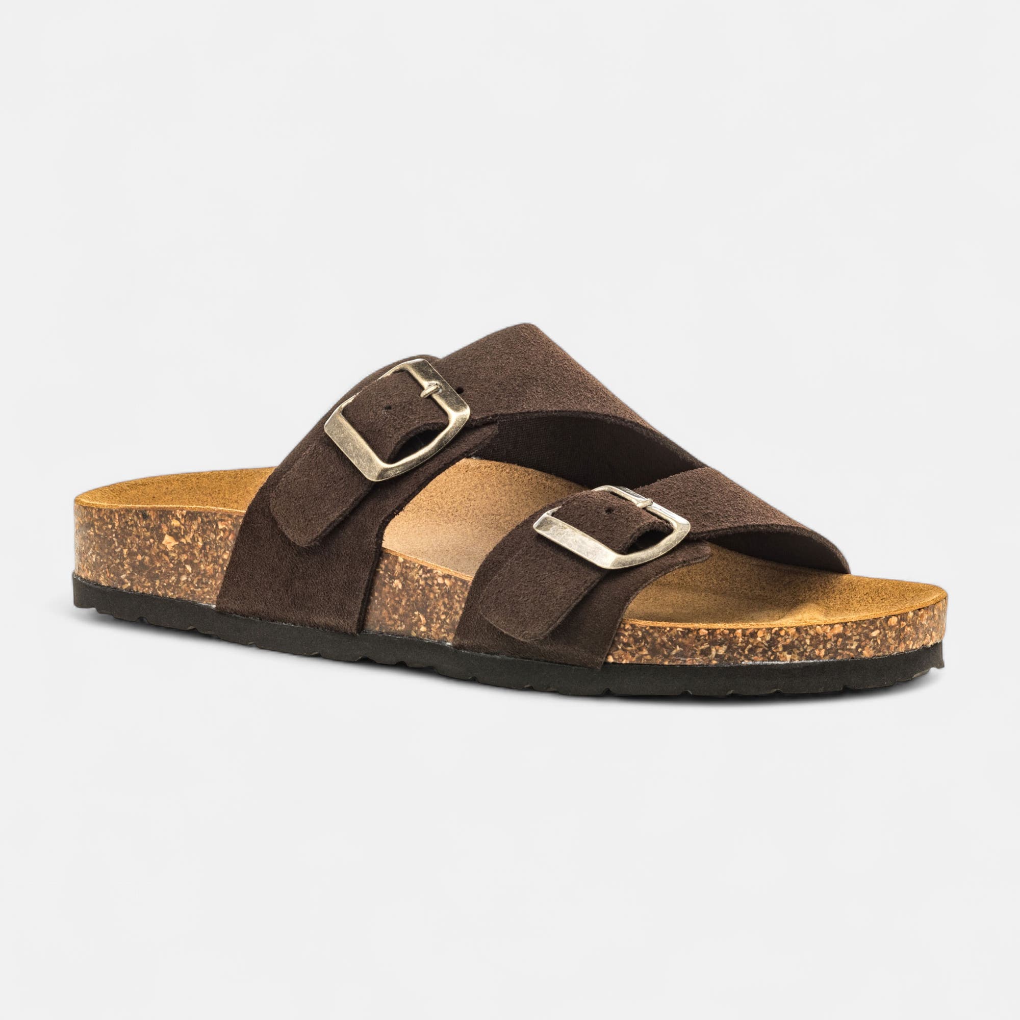 Mules semelle liège Femme en cuir marron