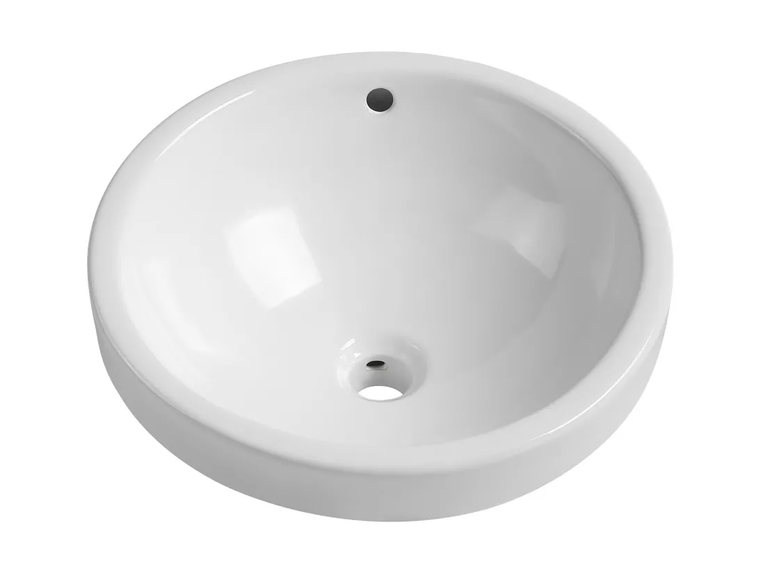 Vasque de salle de bain semi-encastrée ronde en céramique - 46 cm - Blanc - CATONAC II