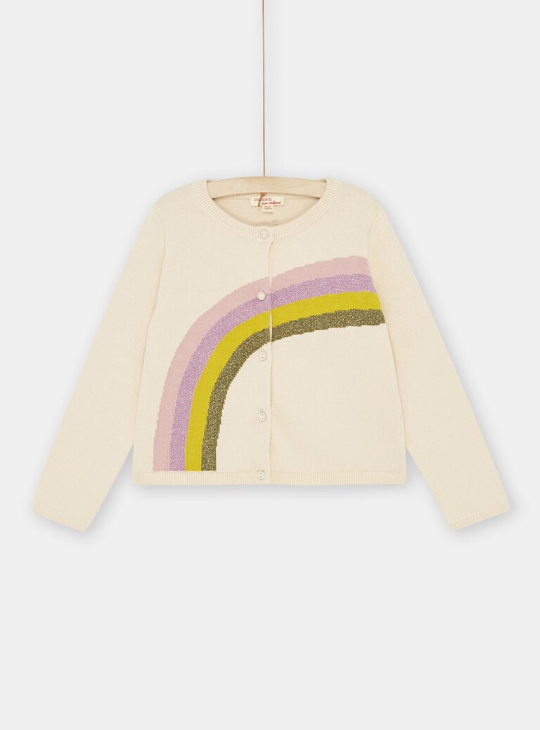 Cardigan écru à motif arc-en-ciel fille
