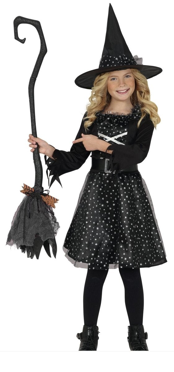Halloween Heksenbezem Zwart Paars 90cm