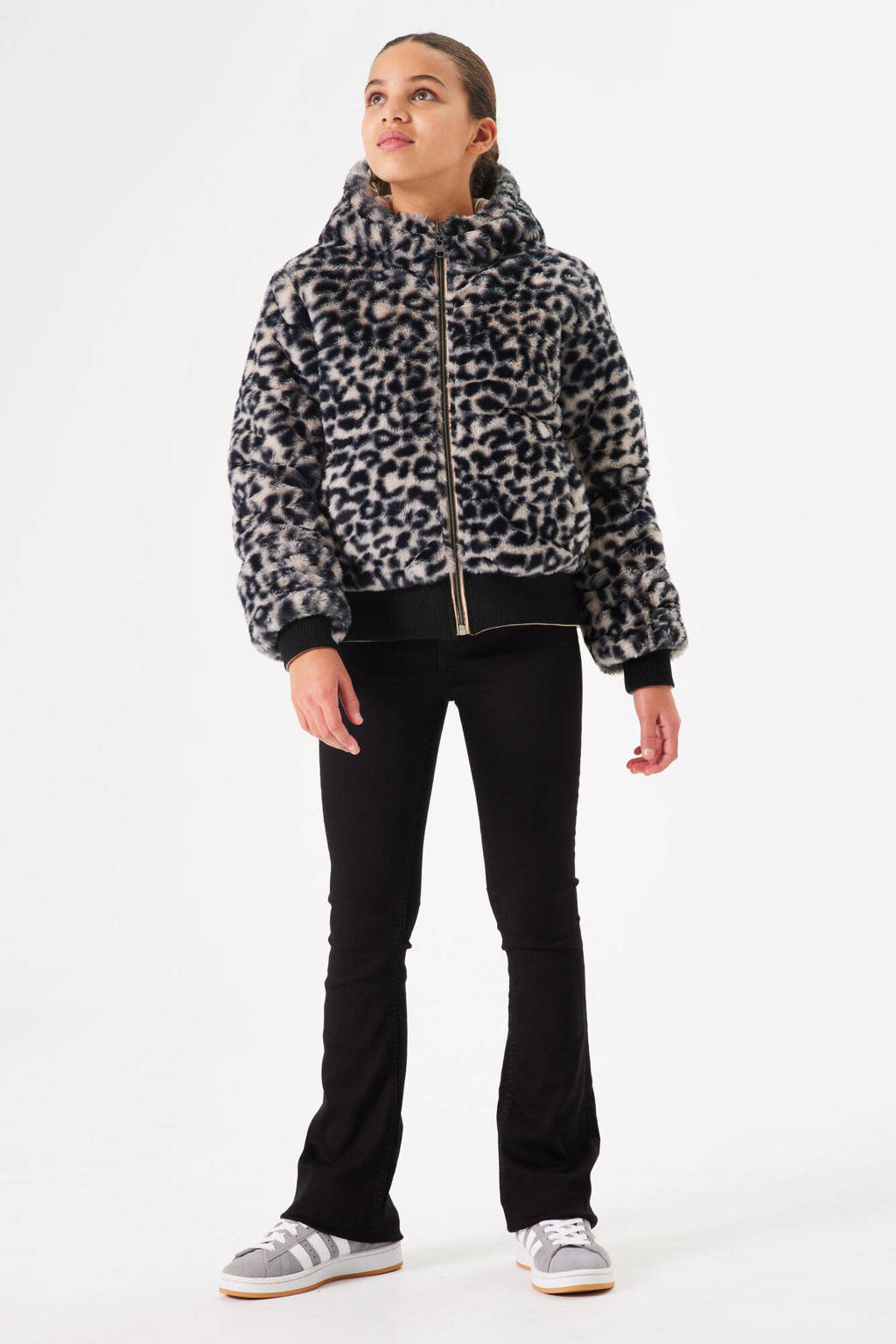 Garcia imitatiebont winterjas met panterprint beige/zwart
