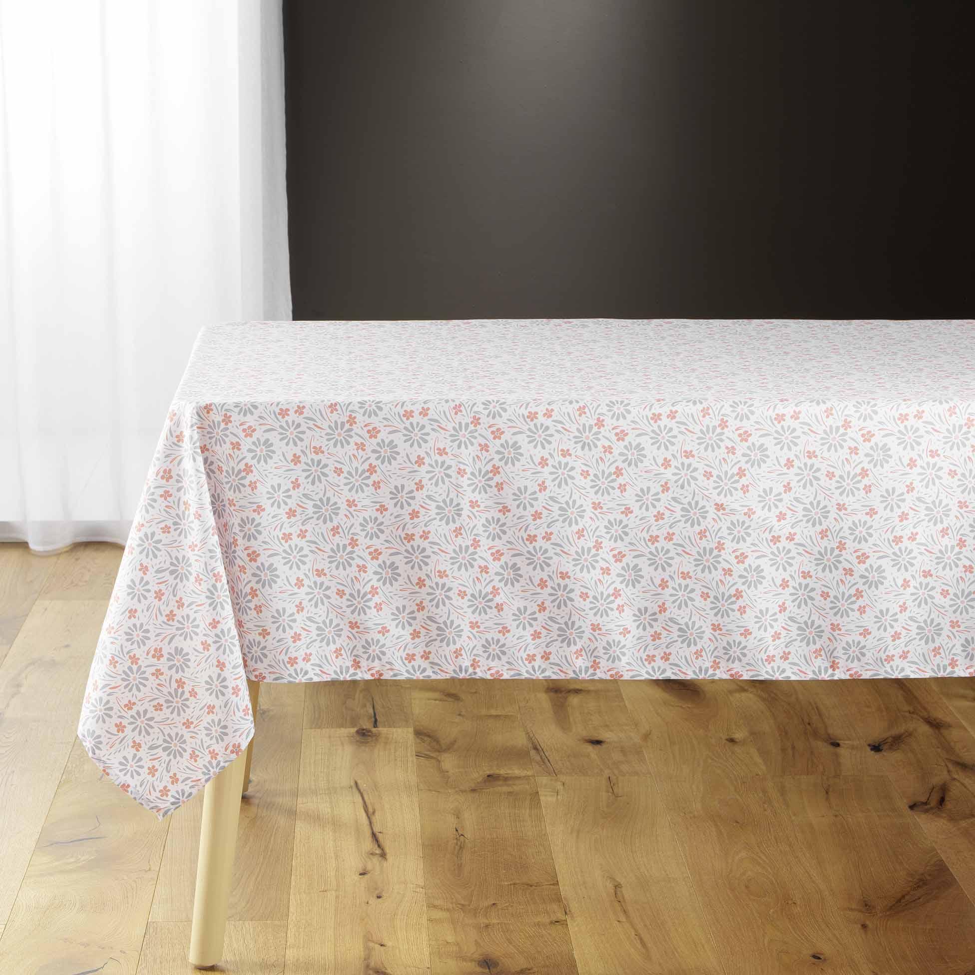 NAPPE 140X240CM MICROFIBRE IMPRIMEE FLORELLE CORAIL