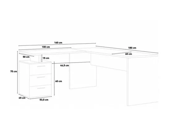 Bureau d'angle bois moderne design 3 tiroirs SADIMOL