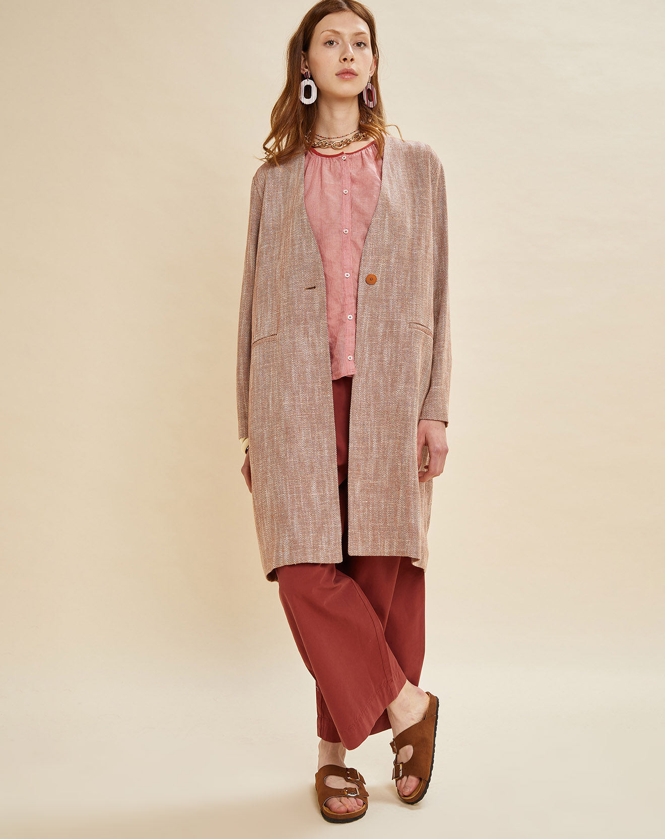 Chloé Stora Manteau en Lin mélangé Martini terre/écru