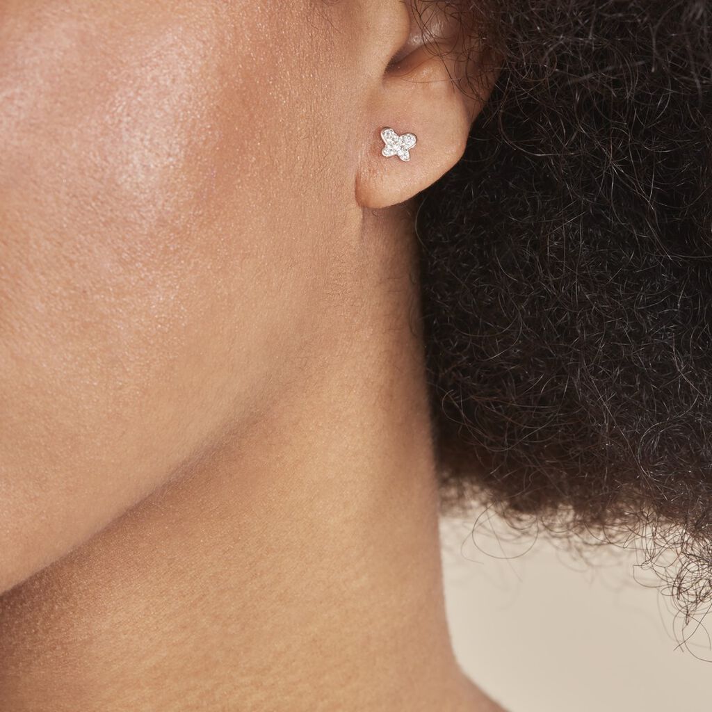 Boucles D'oreilles Puces Evaelle Papillon 0 Or Rose Strass
