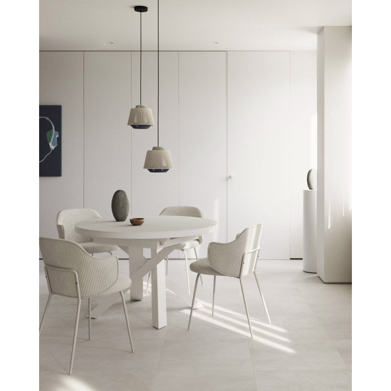 Table Vashti ronde en verre MDF et pieds blancs Ø 120 (160) cm