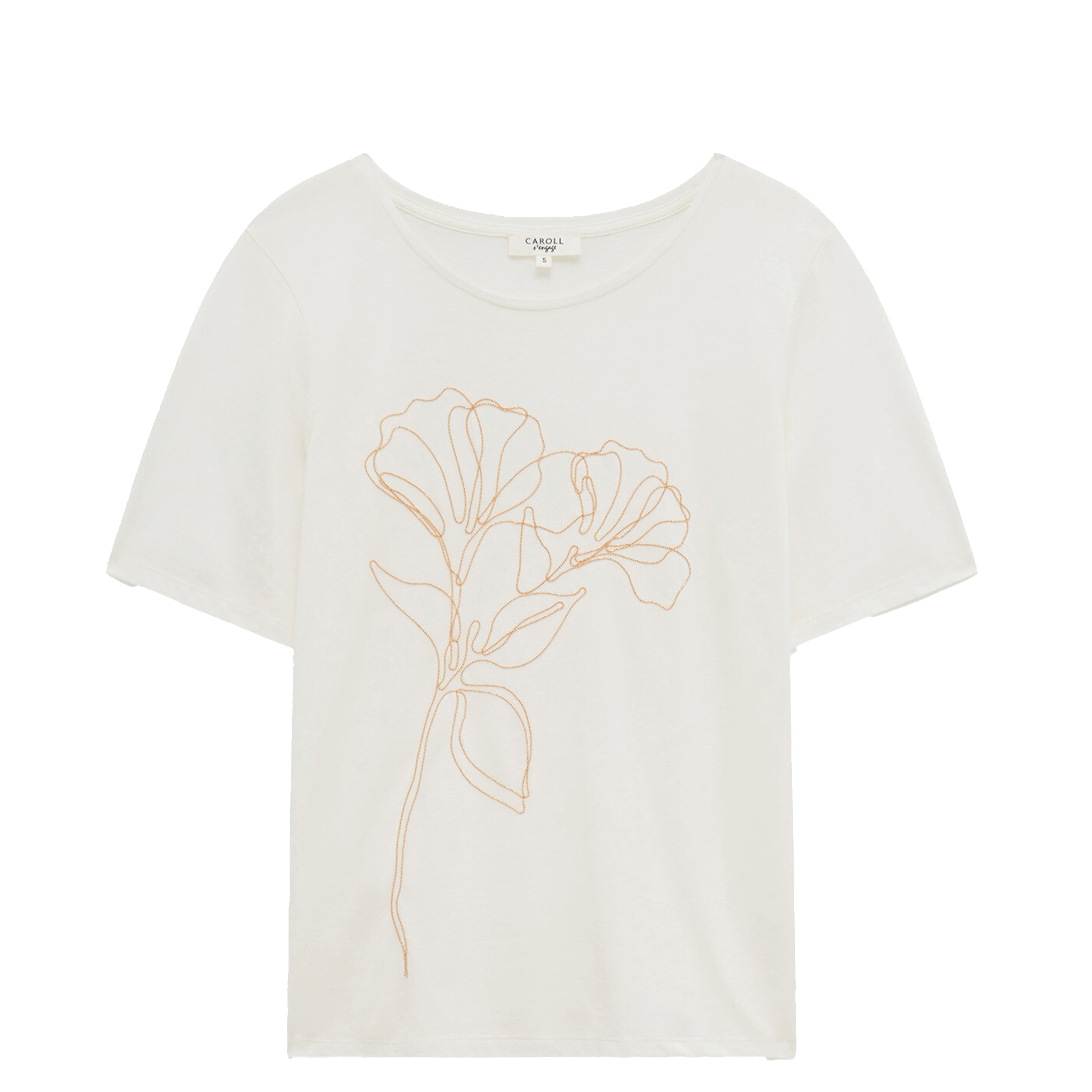 TLADA - Tee-shirt droit col rond brodé en coton mélangé | Blanc