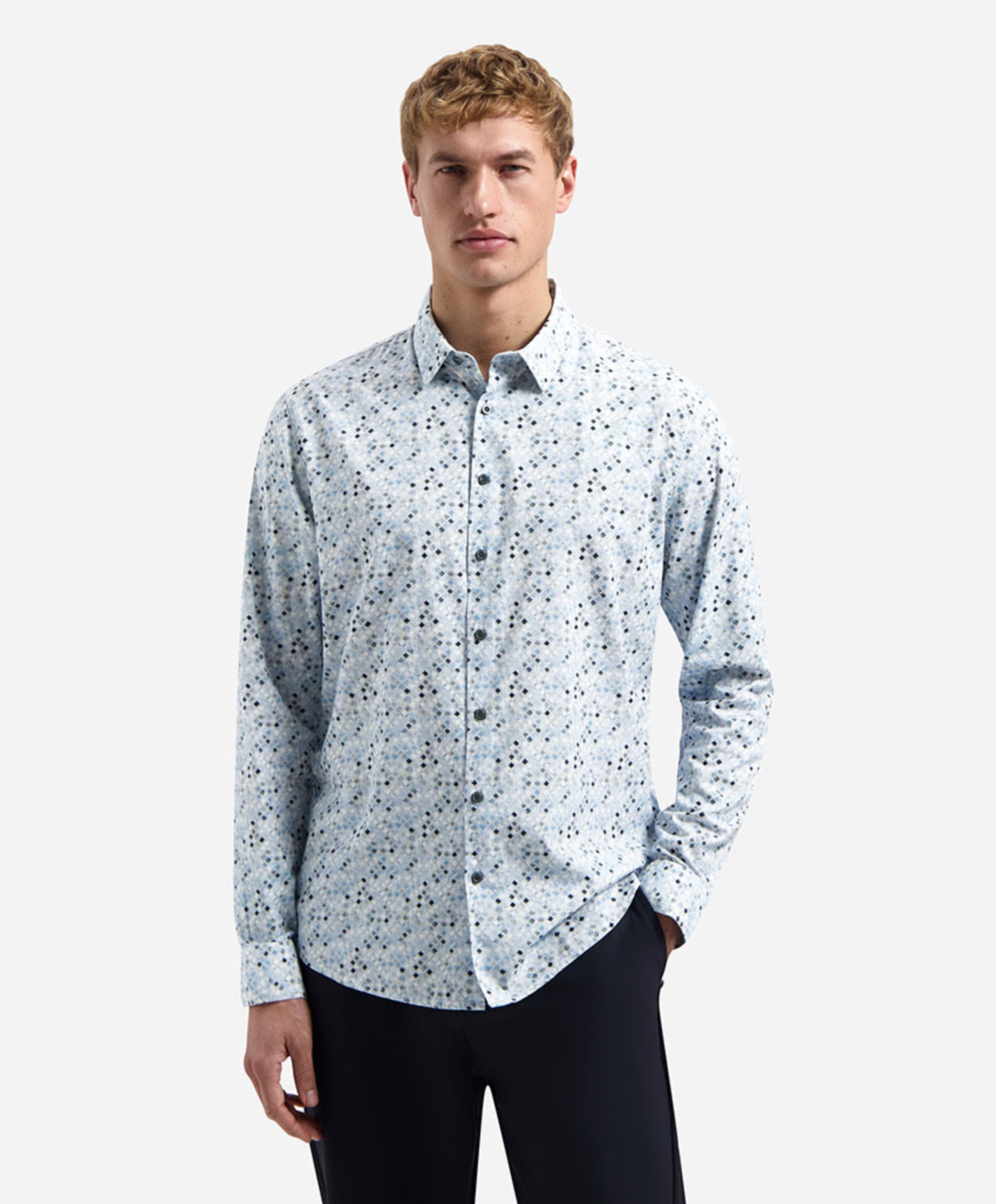 No Excess Heren overhemd lange mouw blauw