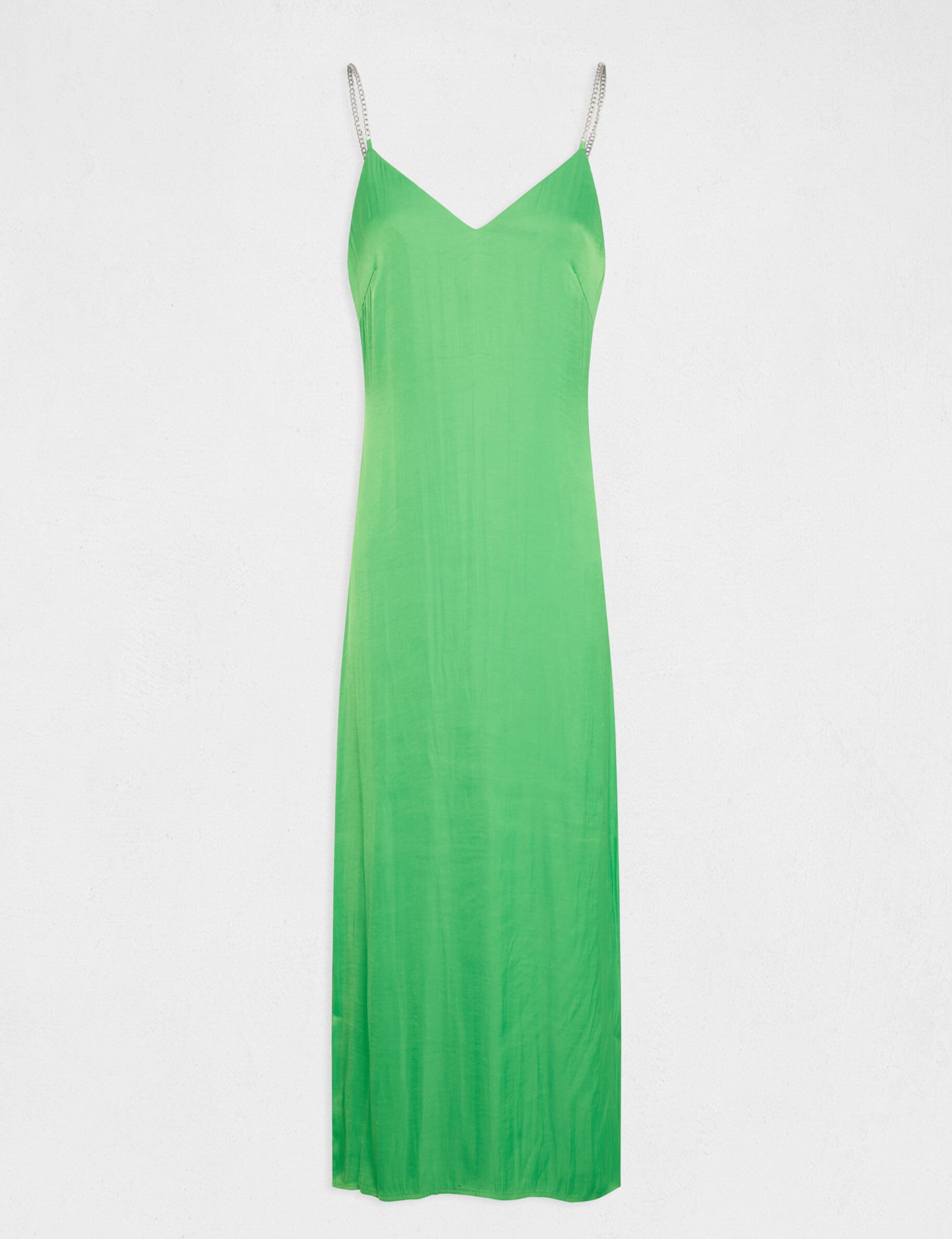 Robe longue évasée fendue satin vert clair femme - vert_clair