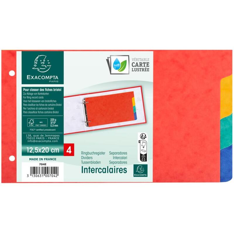 Intercalaires pour fiches bristol carte 225 g Forever® 4 positions - 12,5 x 20 cm