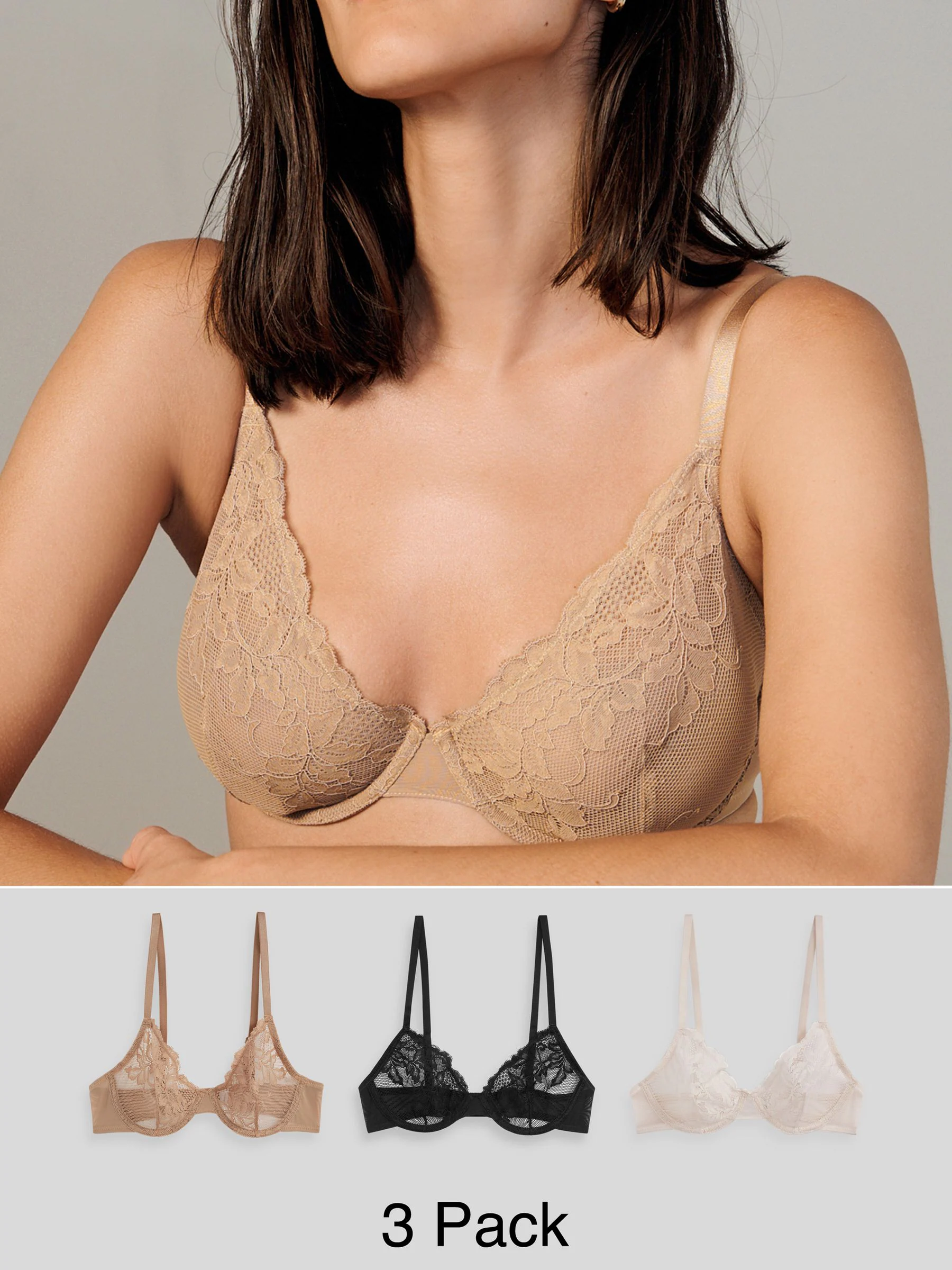 Zwart/nude/crème - 3 Kanten beha's